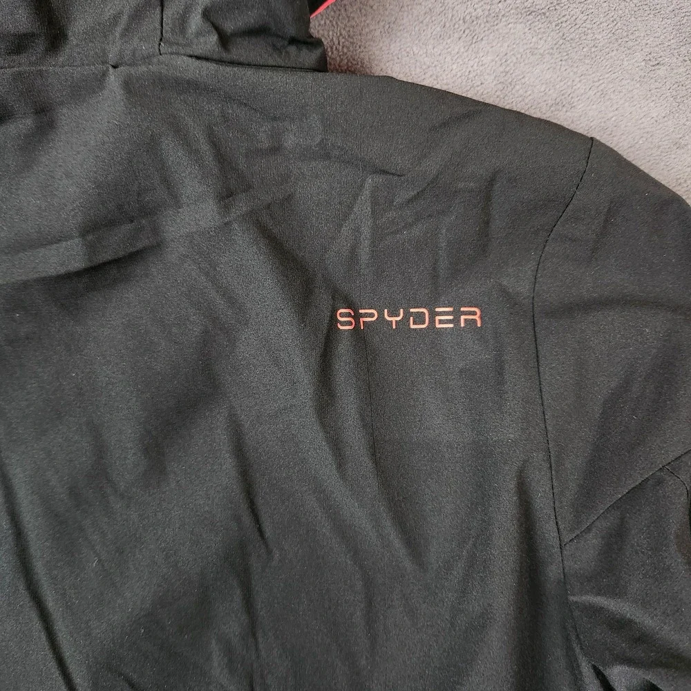 Spyder Superlite Jacket Kids Medium 10/12‎ Black Red Hooded Full Zip Lightweight